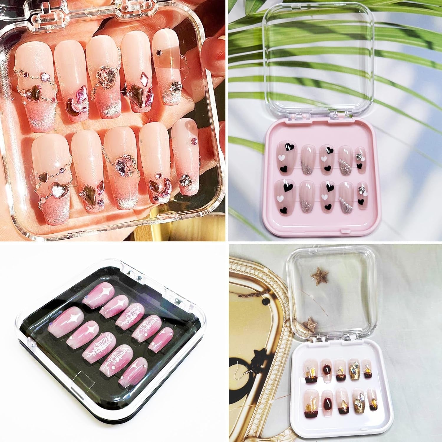 14 Pcs Press on Nail Packaging Box Press on Nail Storage Box for Press Ons with 60 Pcs Adhesive Double Sided Tape for Fake Nail Storage Case Nail Display Nail Salon Supplies Nail Art Nail Business