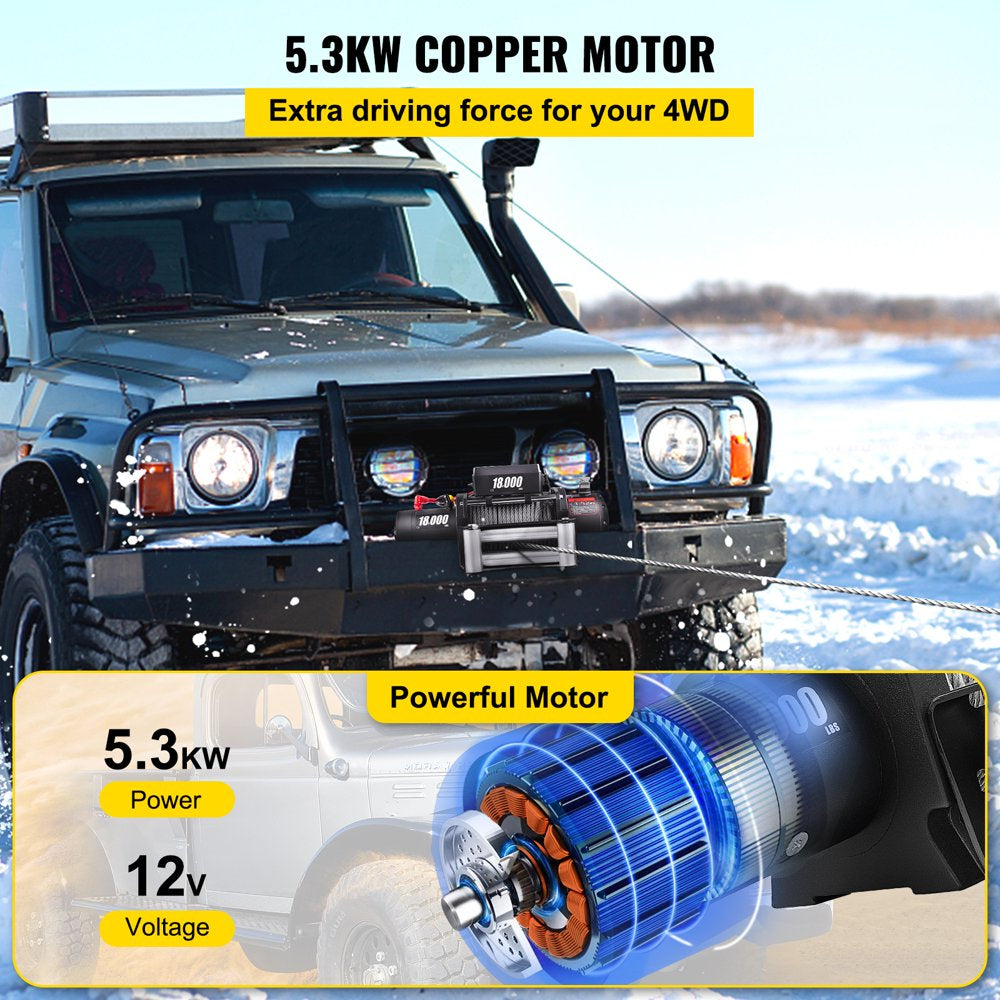 Truck Winch 18000Ib, Electric Winch 75Ft/22.8M Cable Steel 12V Power Winch Jeep Winch with Flexible Long-Distance Control and Powerful Motor for UTV ATV & Jeep Truck Wrangler in Car Lift