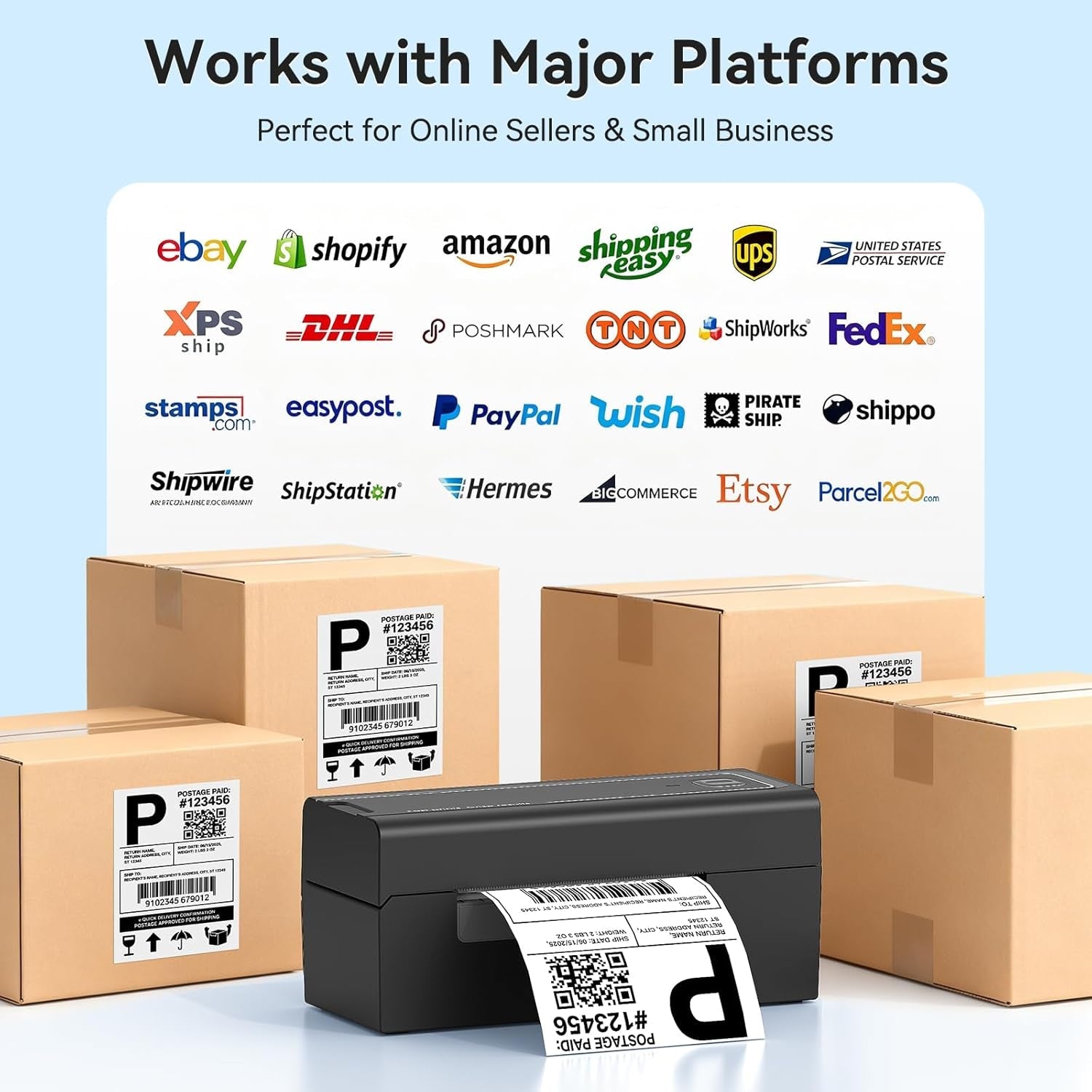 Bluetooth Thermal Label Printer, Wireless 4X6 Shipping Label Printer for Small Business & Shipping Packages, Support Iphone, Android, Windows, Macos, Work for Amazon, Ebay, Shopify, Etsy, USPS