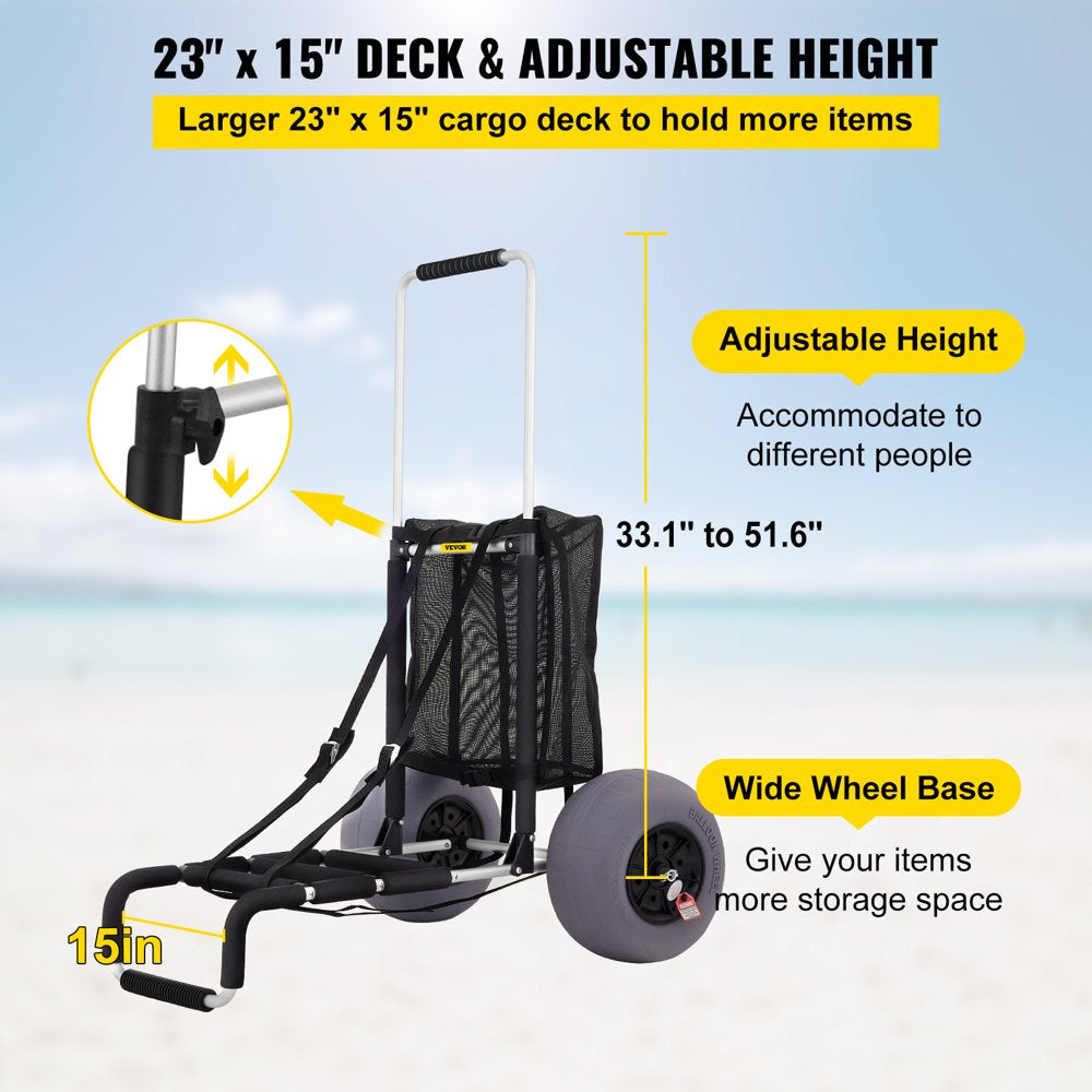 Beach Cart for Sand, 23" X 15" Cargo Deck, 13" TPU Balloon Wheels, 165LBS Loading