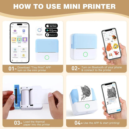 Thermal Mini Printer, Portable Inkless Sticker Maker, Bluetooth Printer for Phone, Wireless Label Printer with Tape, Free Cut Small Pocket Printer for Notes&Children DIY, Compatible with Ios&Android
