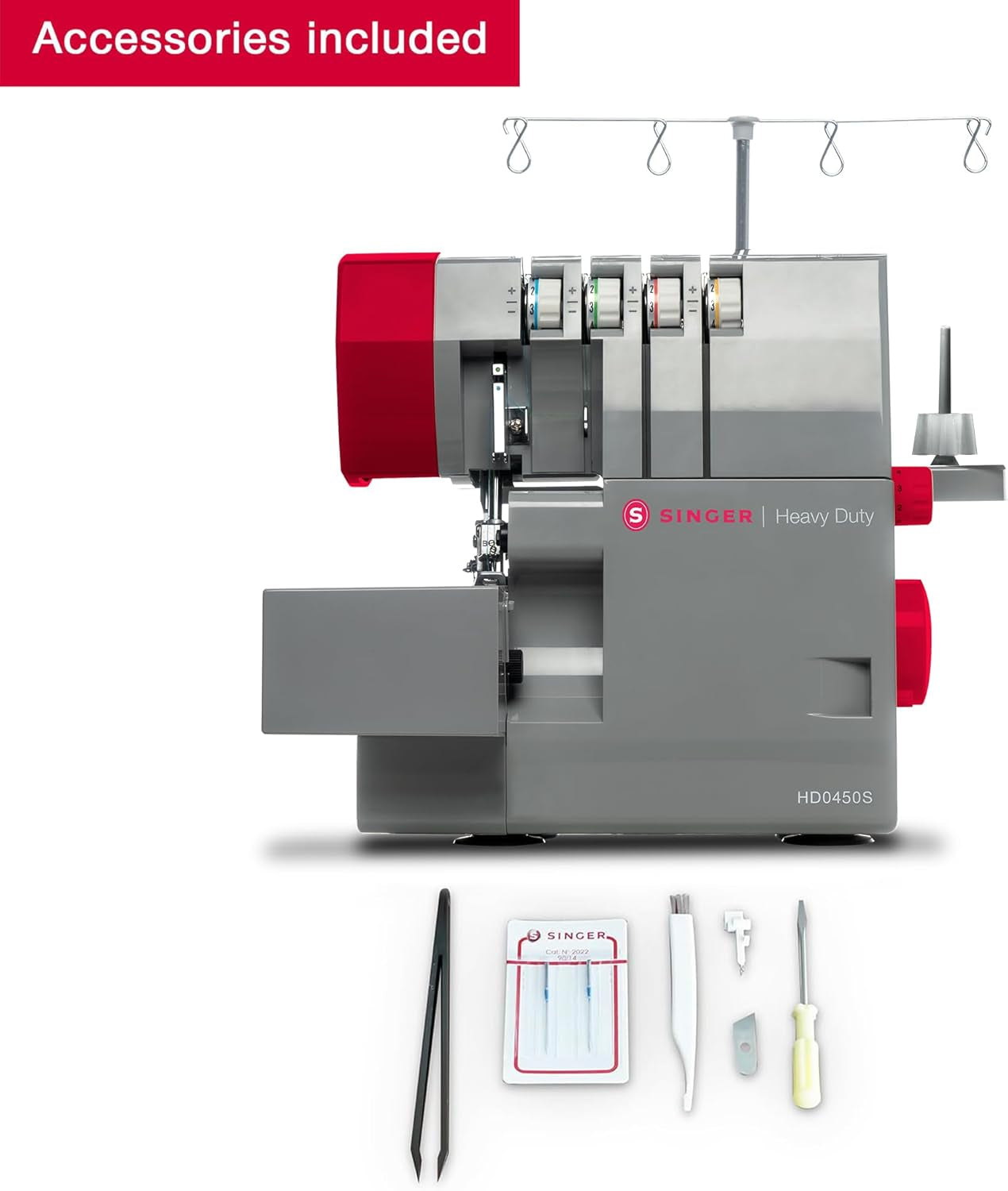 SINGER HD0450S Heavy Duty Serger | Overlock Machine with 2-3-4 Thread Capability, 1300 Stitches/Minute, 60% Larger Cutting Knife, Differential Feed, Full Metal Frame & Free Arm