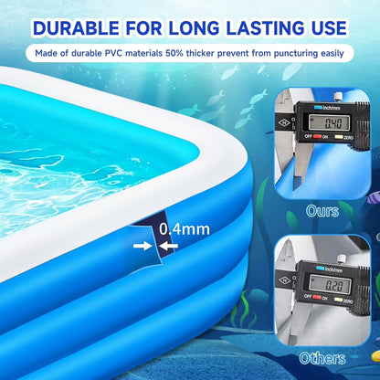 113'' Inflatable Swimming Pool, Large Kids Outdoor Pools with Wireless Pump, Blue