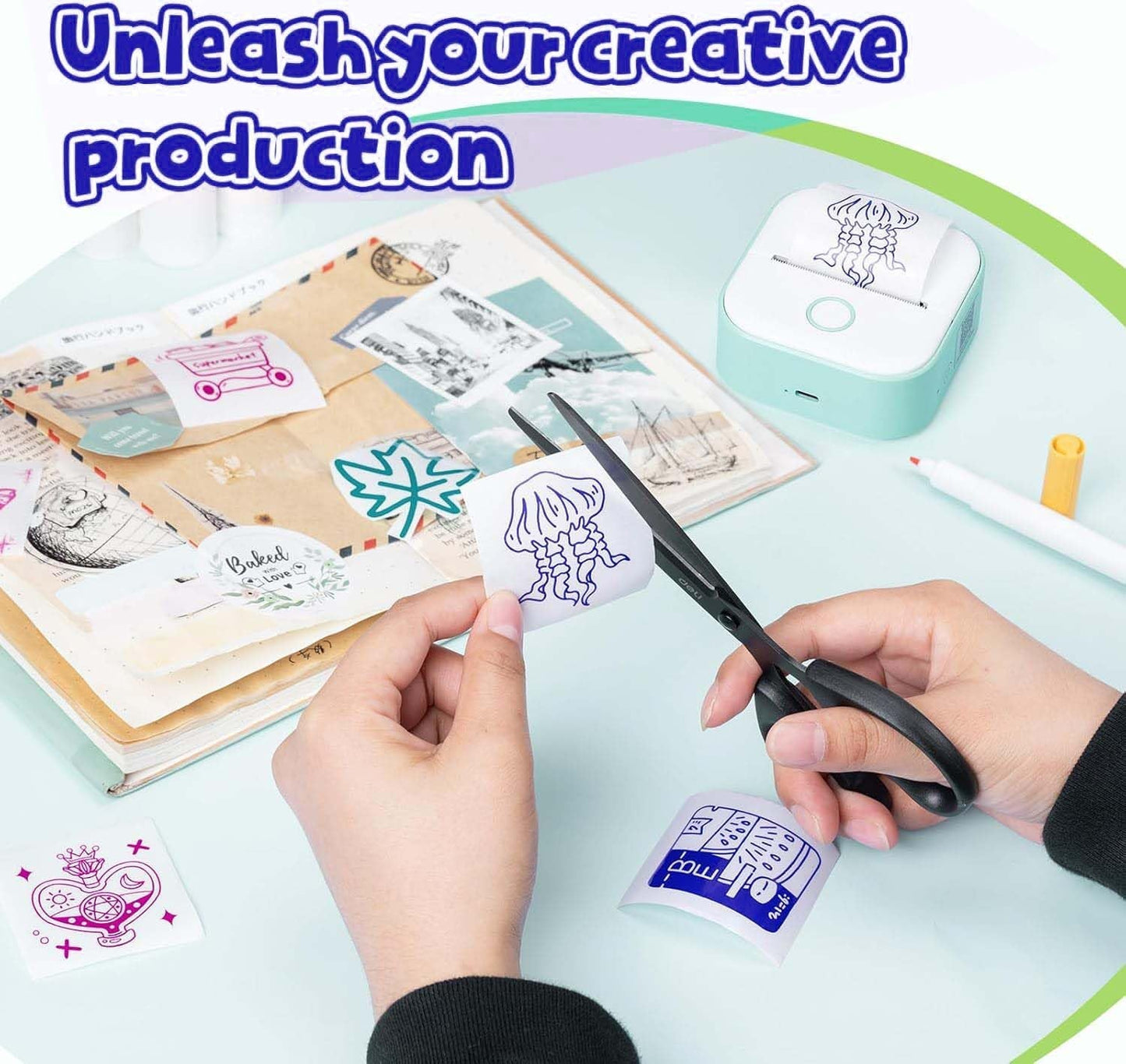 Phomemo Decoration Labels, Green/Blue/Rose on Clear for Phomemo M02/M02 Pro/M02S/M03/M03As/M04S Mini Bluetooth Thermal Receipt Printer