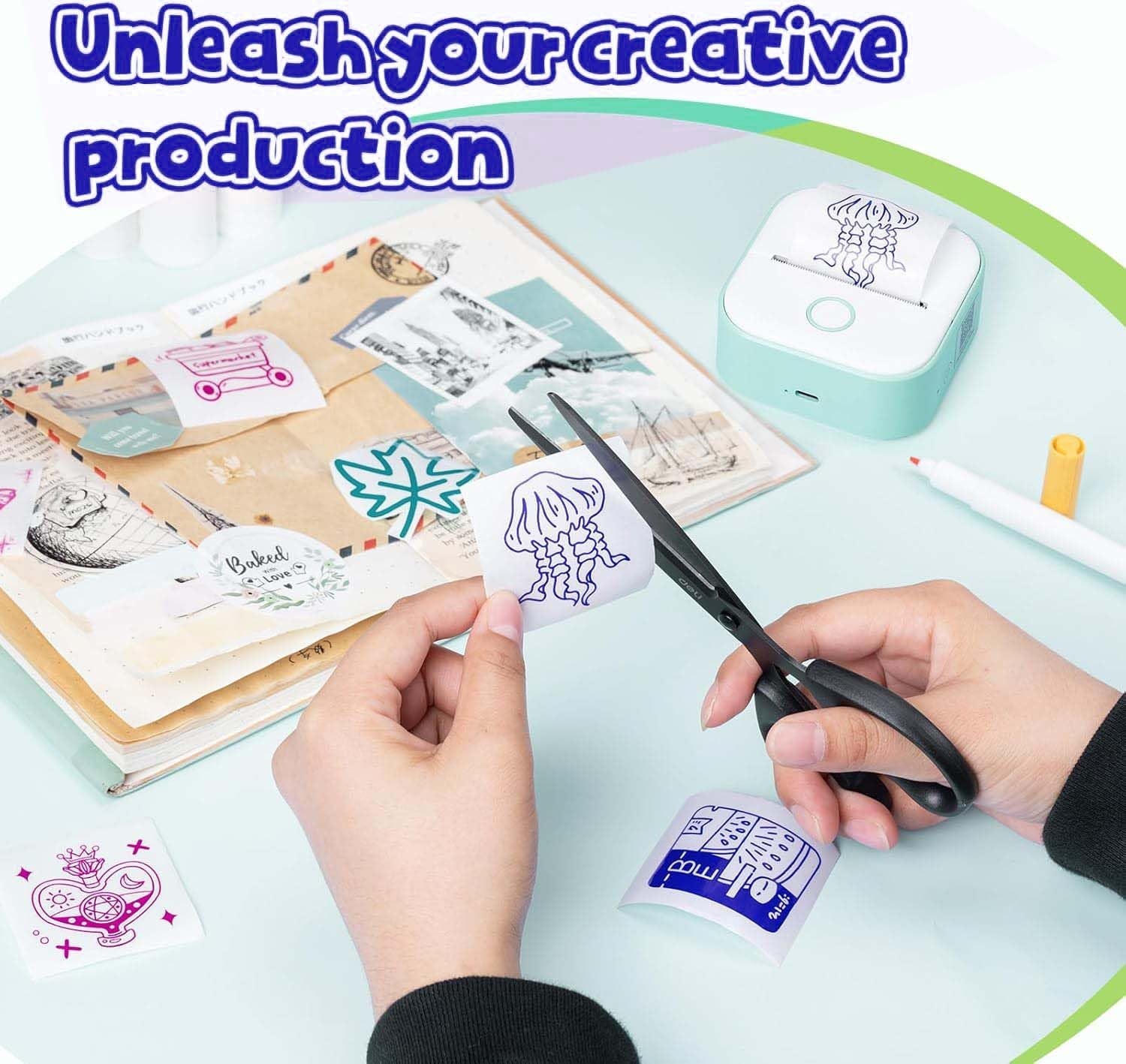 Phomemo Decoration Labels, Green/Blue/Rose on Clear for Phomemo M02/M02 Pro/M02S/M03/M03As/M04S Mini Bluetooth Thermal Receipt Printer