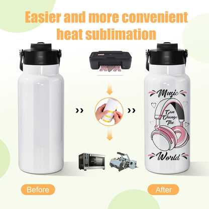 32 Oz Sublimation Water Bottle Blanks, 4 Pack Double Wall Vacuum Flask Stainless Steel Sublimation Tumbler Blank Sports Wide Mouth Water Bottle with Straw and Portable Handle