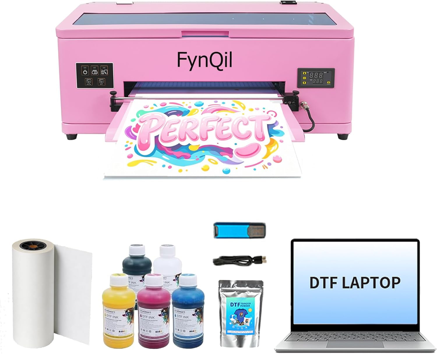 A3 DTF Printer R1390 with Laptop for Beginner, A3 13" DTF Transfer Printing Machine for DIY Print T-Shirts Apparel with White Ink Systems Includes Consumable, Laptop (Remote Installation)