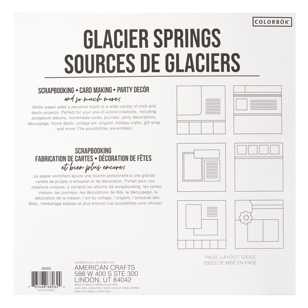 Colorbok Glitter Blue Glacier Paper Pad, 12"X12", 222 Lb./330 Gsm, 10 Sheets