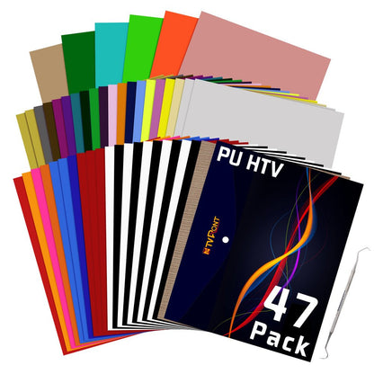 47 Sheets 12" X 10" HTV Heat Transfer Vinyl Bundles Iron on for T-Shirts, Clothing and Textiles, Easy Transfers, Includes HTV Accessories Tweezers