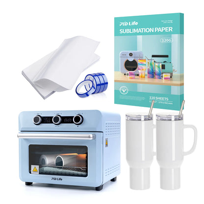 25 L Sublimation Oven Sublimation Starter Beginners Kit Bundle with 40 OZ Sublimation Tumblers,Sublimation Tape,Shrink Wrap Film and Sublimation Paper A4 Size