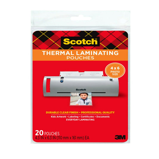 Premium Thermal Laminating Pouch 20 Pack, 4" X 6" Sheets