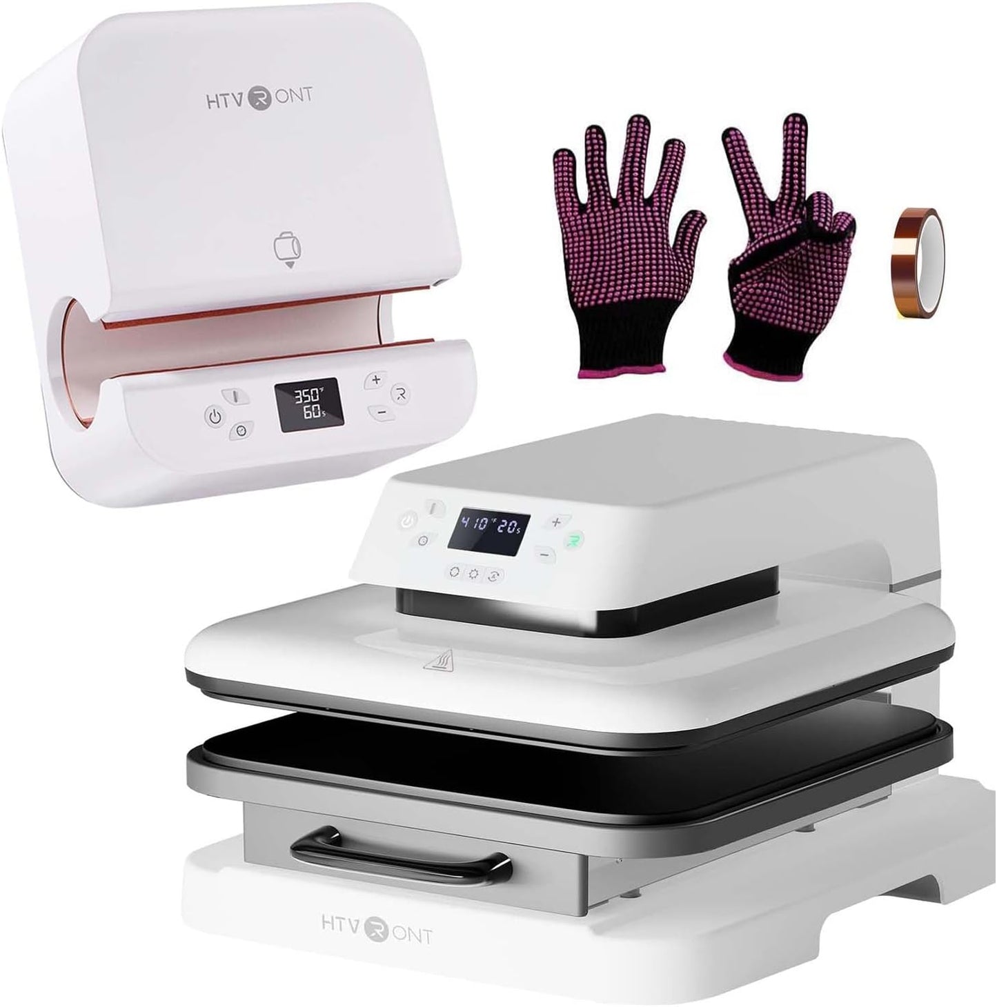 Auto Tumber Heat Press + Auto Heat Press + 150 Sheets Sublimation Paper 8.5X11 + Heat Resistant Gloves + Heat Tape
