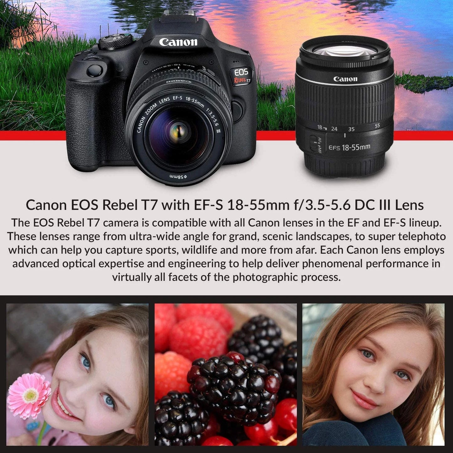 Canon EOS Rebel T7 DSLR Camera with 18-55Mm Lens (Wi-Fi) Bundle with Bag, 64GB Memory Card & Accessories (International Model)