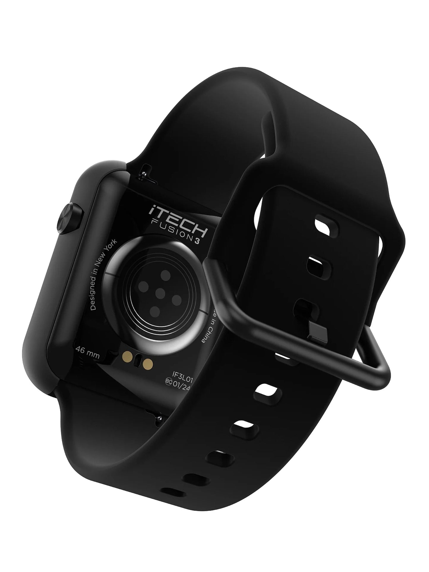 Fusion 3 Unisex Adult Rectangular Smart Watch, Black, Silicone Strap