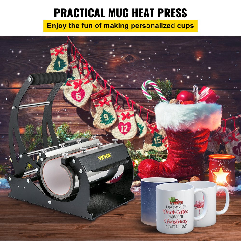 Mug Heat Press, 11Oz/11.5Cm and 20Oz/22Cm Two Platens, LCD Cup Press Machine with Detachable Transfer Sublimation Mats, DIY Presser for Coffee Skinny Tumblers, Silica-Gel Printing, Black