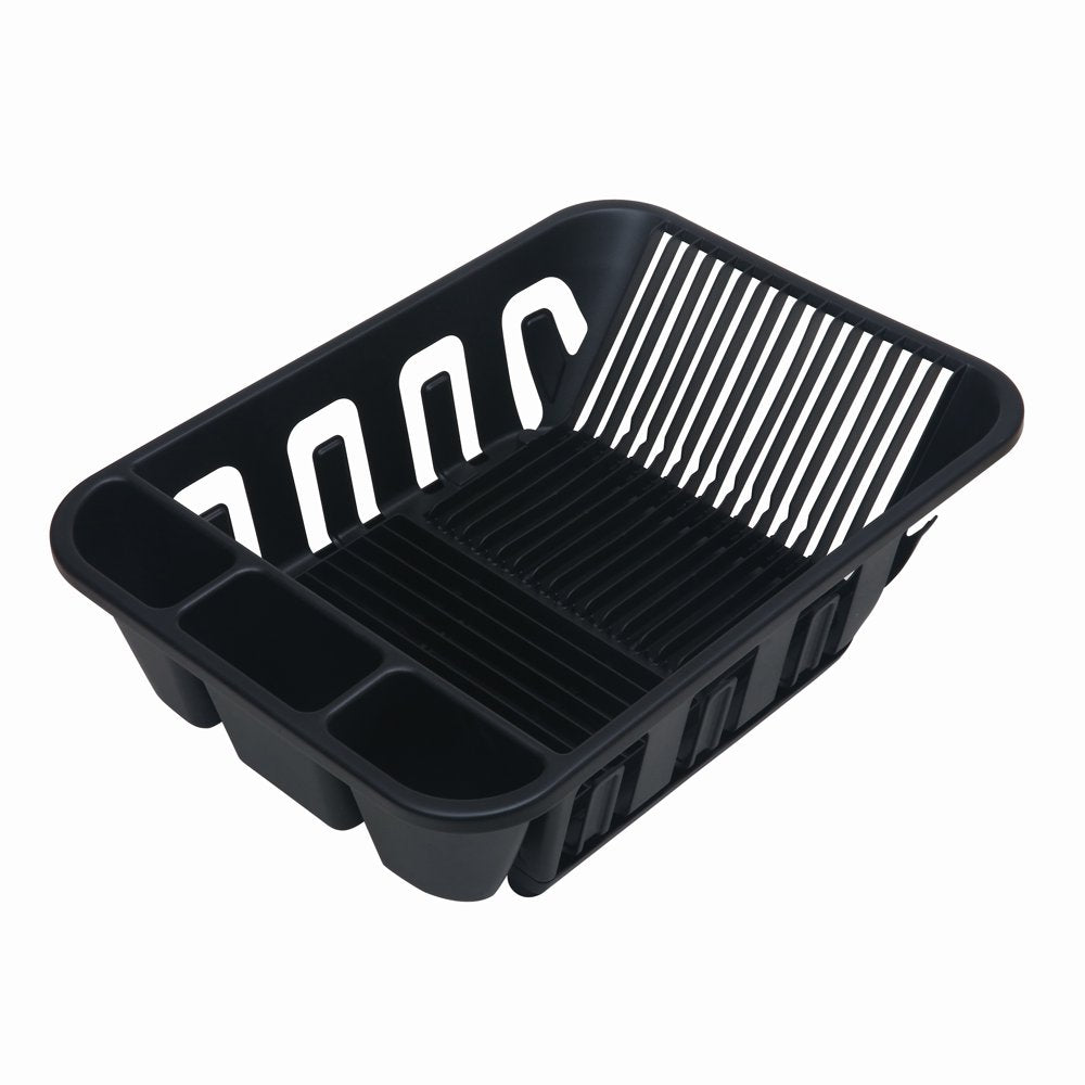 2-Piece Plastic Kitchen Sink Set, Dish Rack with Slide-Out Drip Tray, Black