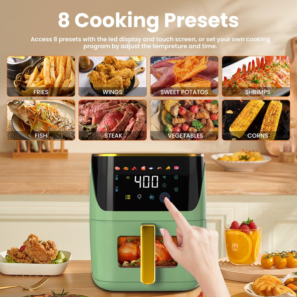 Newest Air Fryer Large 8.5 QT, Green, 8 in 1 Touch Screen, Visible Window, 1750W