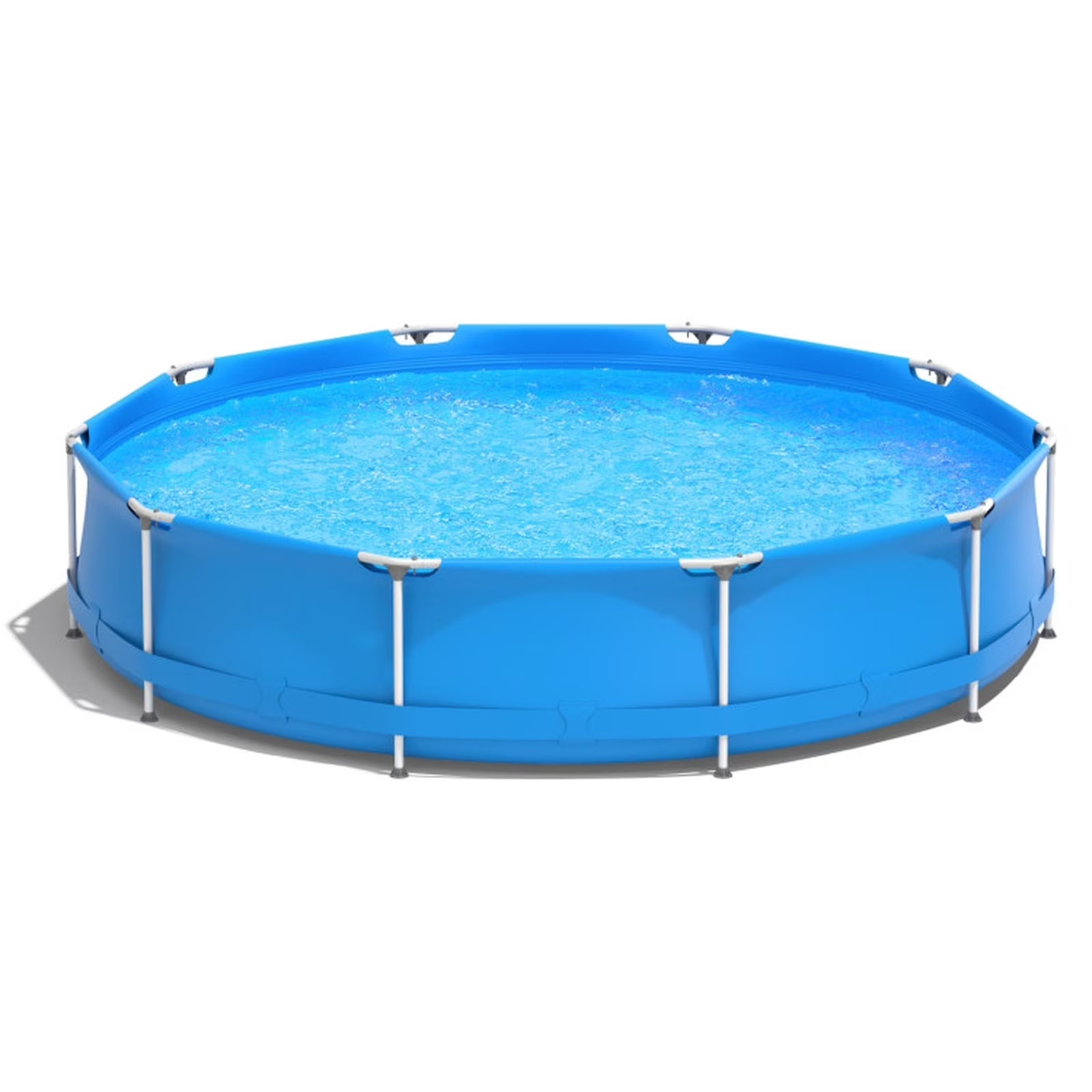 12Ft X 30In round above Ground Swimming Pool with Iron Frame & Pool Cover, 3-Layer PVC Mesh, Blue