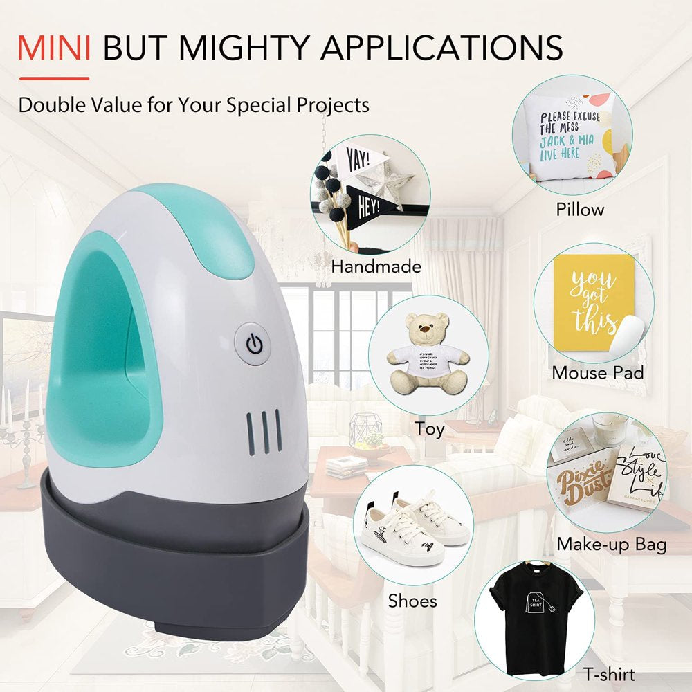 Heat Press Machine Mini Small Portable Press Machine Iron Press for T-Shirt Clothes Hat Bags（Mint Green）