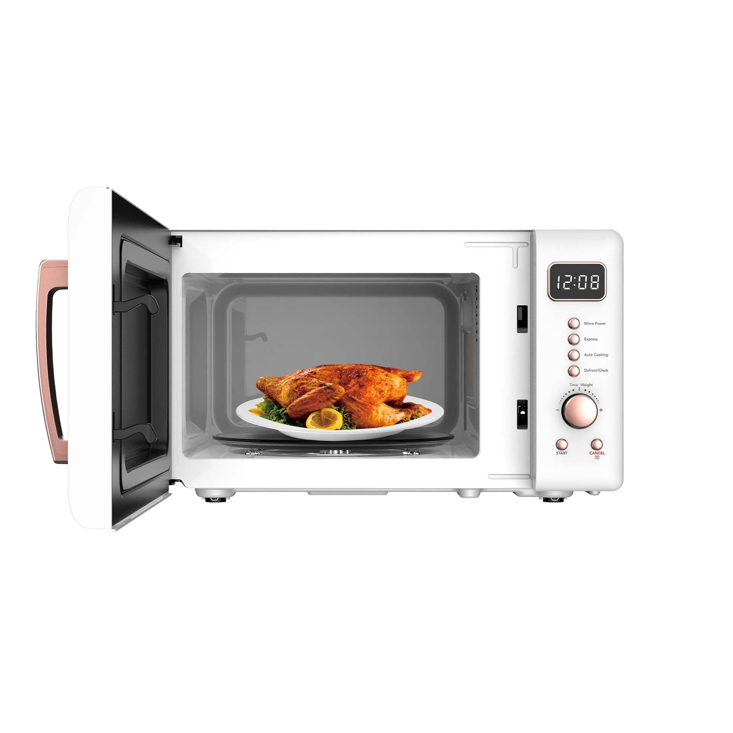 0.7 Cu. Ft. Retro Countertop Microwave Oven, White and Rose Gold