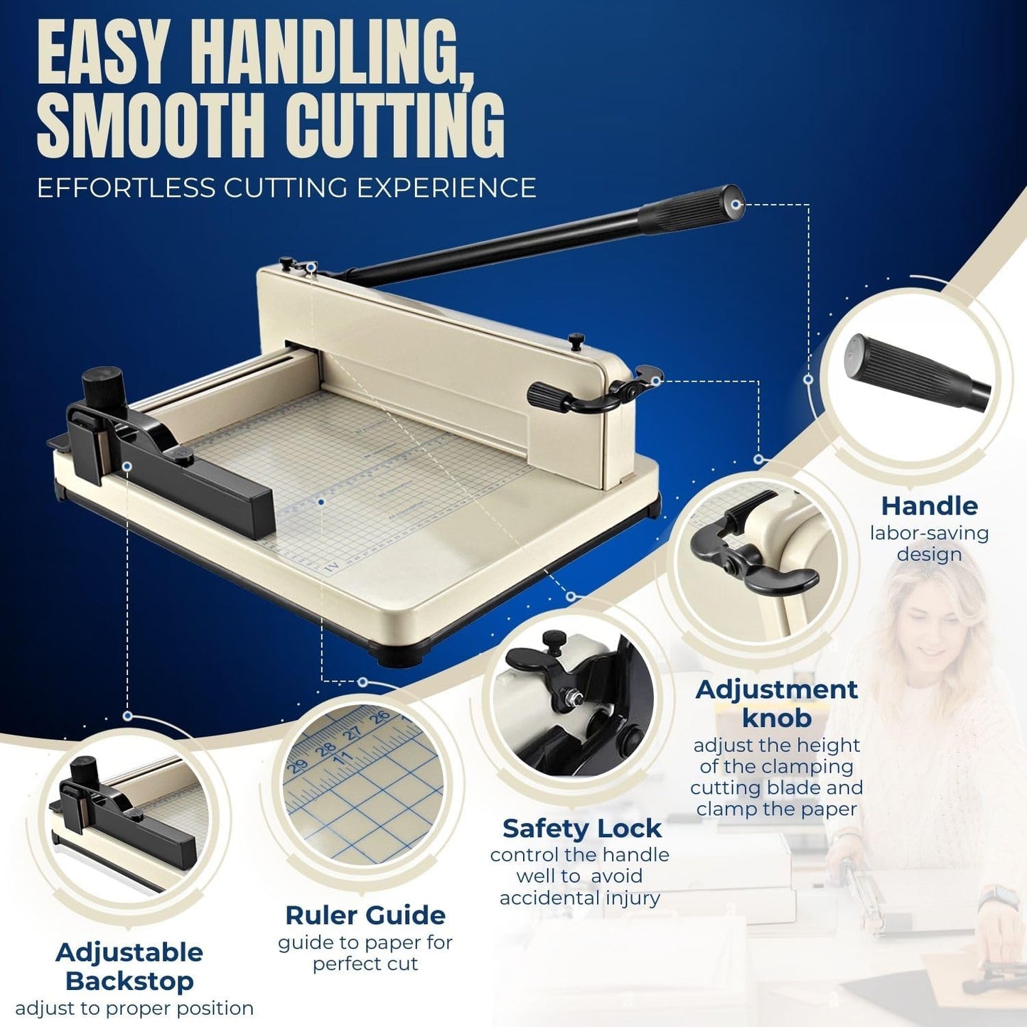 Flexzion Guillotine Paper Cutter 12" A4 Professional Industrial Heavy Duty Scrapbooking Metal Base Trimmer Machine 400 Sheet Capacity for Office Commercial Photocopy Printing Shop | Large Industrial Paper Cutter for A4 Stacks; Hardened Steel Blade for Office, School, and Commercial Paper Cutting
