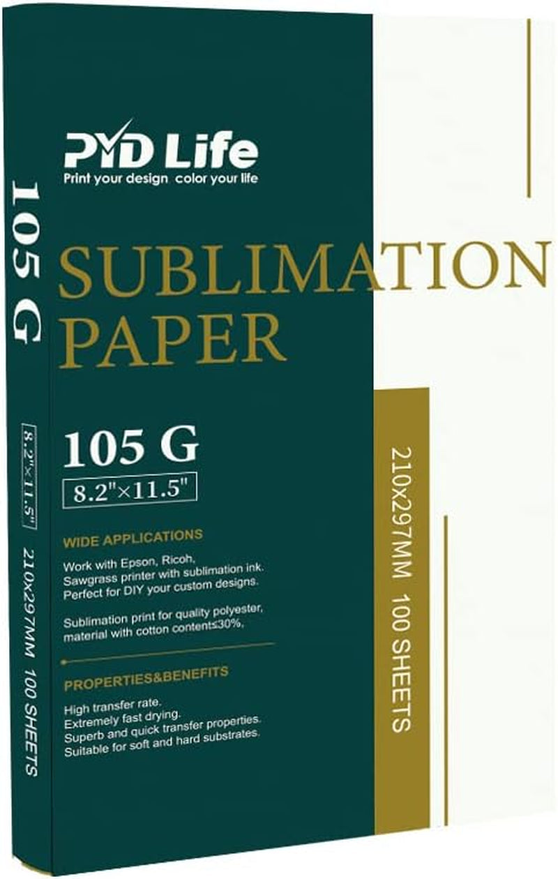 PYD Life Sublimation Blank Paper A4 Size,100 Sheets,Heat Transfer Paper for Sublimation Blanks T-Shirt Tote Bag 105 G