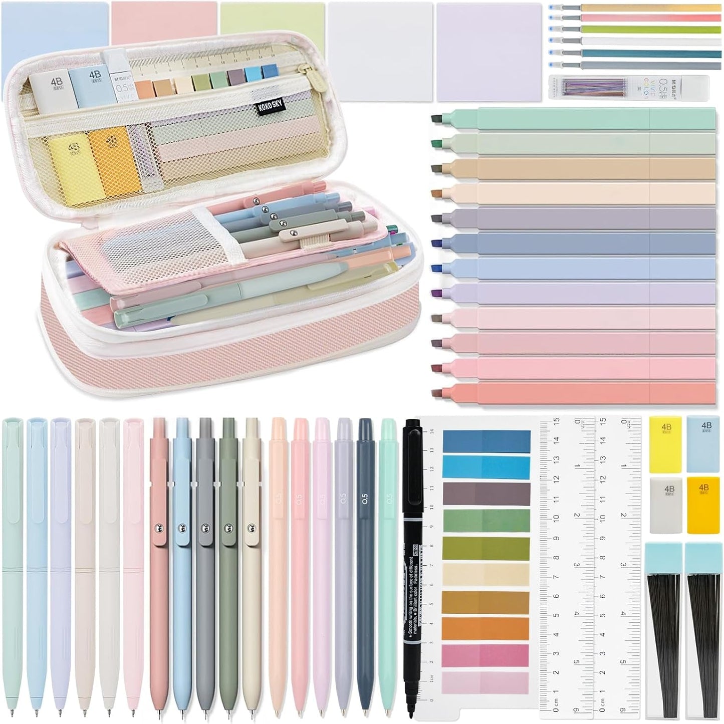 52 PCS Aesthetic School Supplies with Highlighters, Mechanical Pencils, Color Ink Gel Pens, Pencil Case, Bible Study Supplies, Pens Pencils and Highlighters Set, Stationary Set for Student