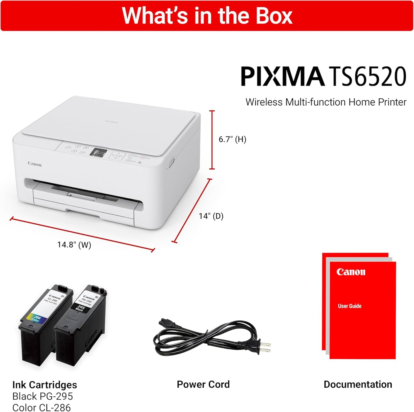 Canon PIXMA TS6520 Wireless Color Inkjet Printer Duplex Printing, White – Home Printer with Copier/Scanner, 1.42” OLED Display, Intuitive Control Panel, Compact Design | Copier/Scanner, 1.42' OLED Display, Intuitive Control Panel, Compact Design, Duplex Printing