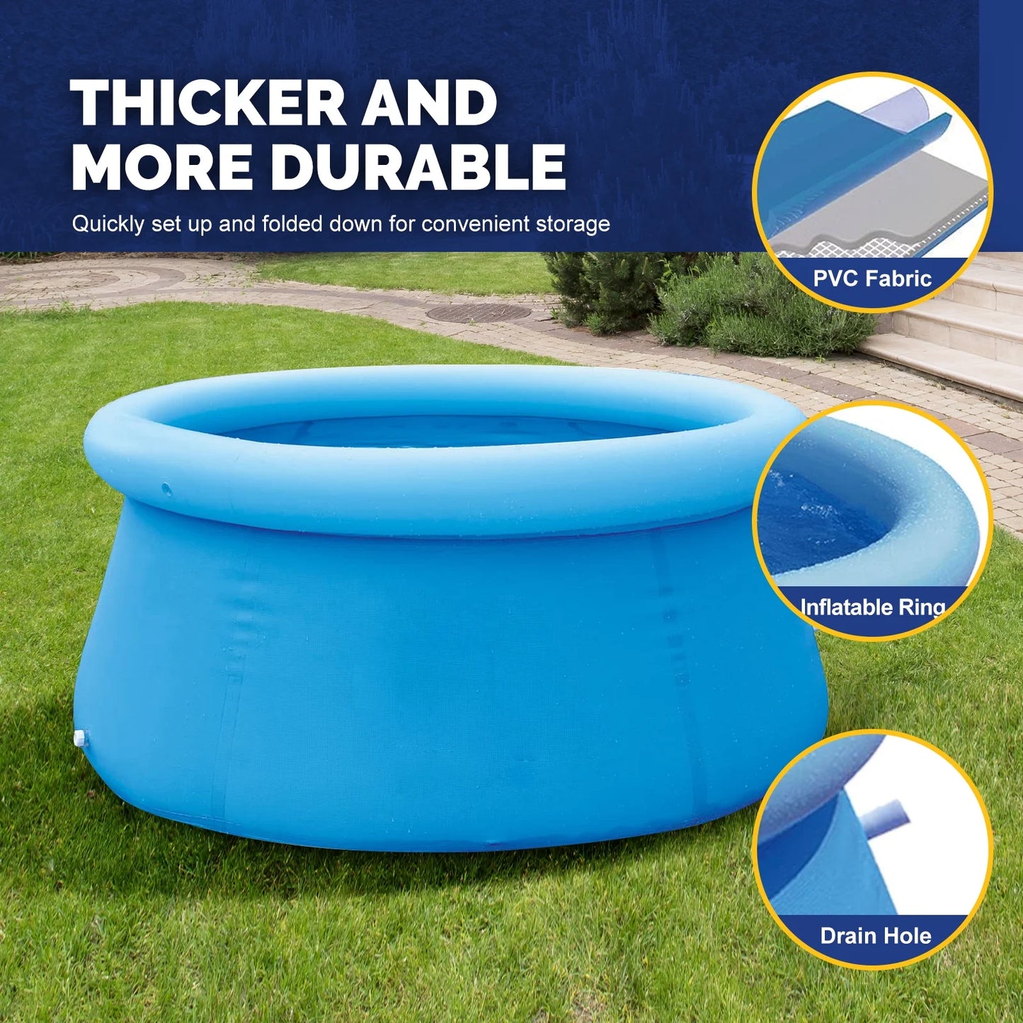 5.9 Ft X 29 in above Ground Inflatable Pools, Top Ring round Pool, Blue