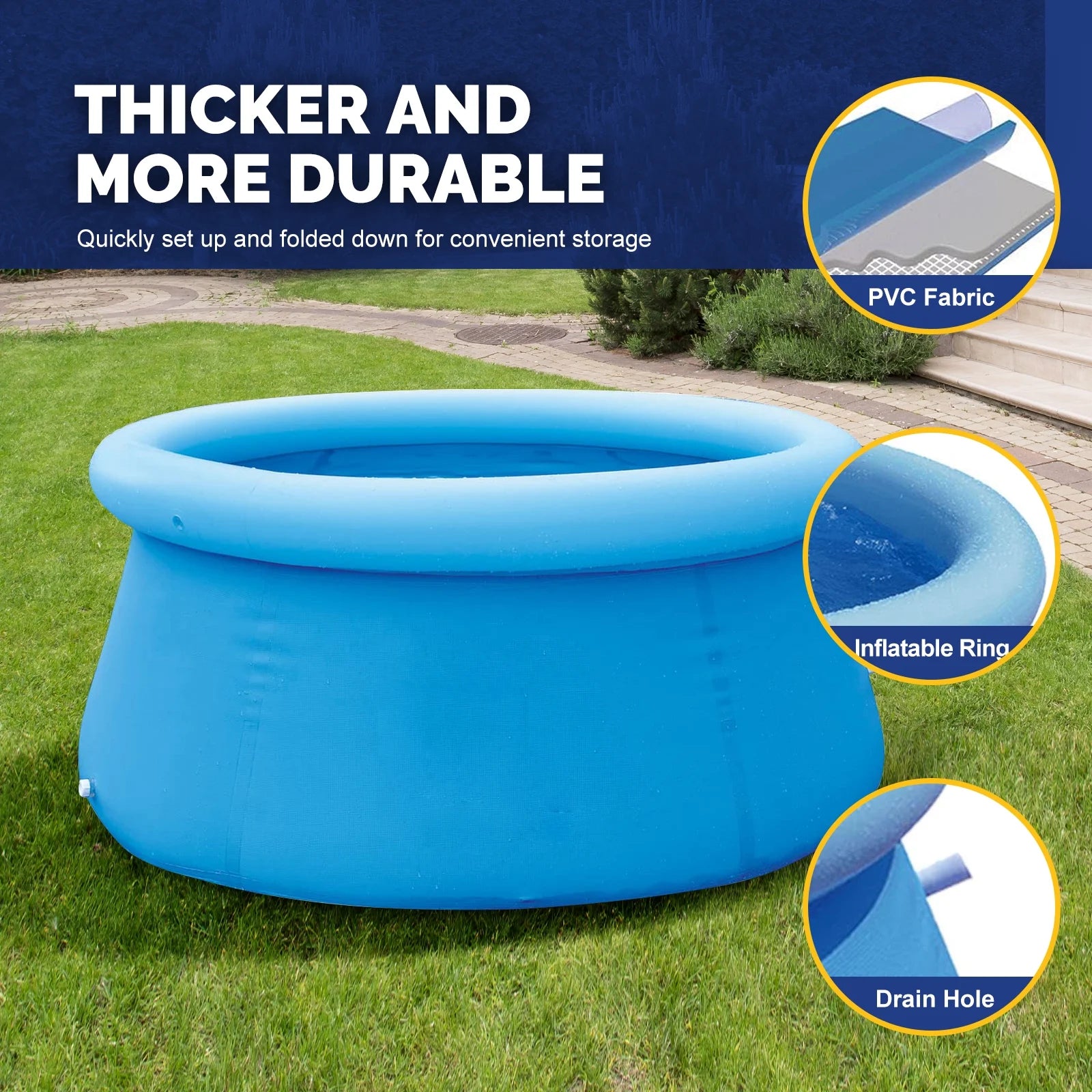 5.9 Ft X 29 in above Ground Inflatable Pools, Top Ring round Pool, Blue