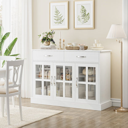 Buffet Storage Cabinet, Kitchen Sideboard with 3 Doors&2 Drawers for Dining Room, White Finish