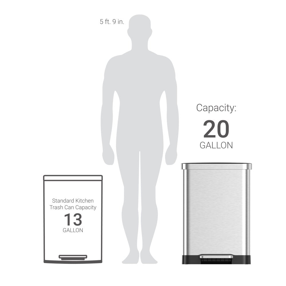 20 Gallon Trash Can, Stainless Steel Step on Kitchen Trash Can, Stainless Steel