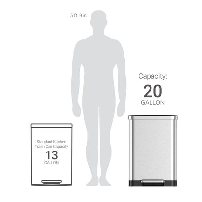 20 Gallon Trash Can, Stainless Steel Step on Kitchen Trash Can, Stainless Steel