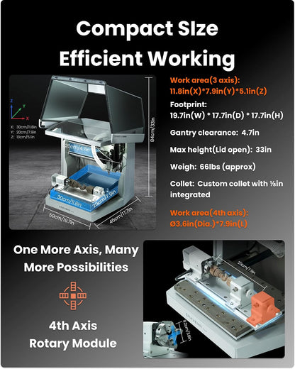 Carvera Air Desktop CNC Machine with 4Th Axis, Compact Enclosed Mini CNC Router Mill, Quick Tool Changer Closed-Loop Control, Makera CAM, High Precision 4Th Axis for DIY Makers Workshops Metal Wood