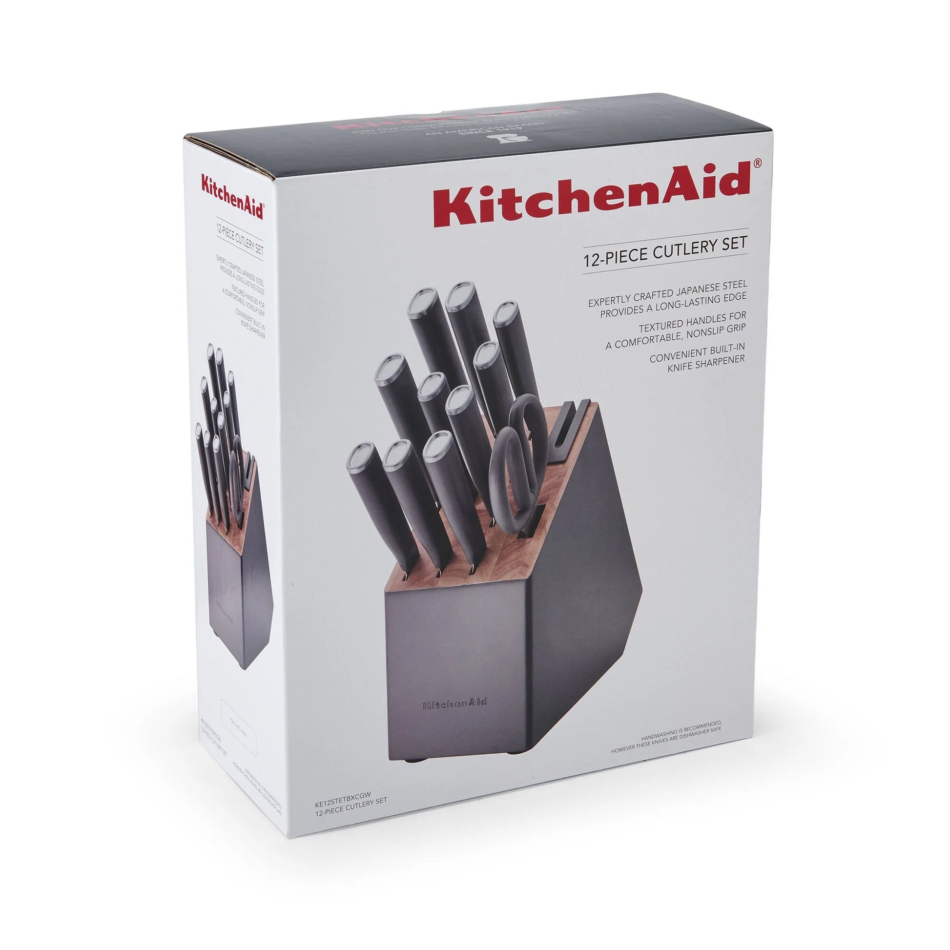 Classic 12-Piece Japanese Steel Knife Block Set with Built-In Knife Sharpener, Charcoal Gray