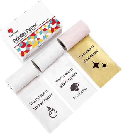 Phomemo M02/M02 Pro/M02S/M03/M03As/M04S Pocket Printer Paper- Transparent/Silver/Gold Glitter Sticker Paper