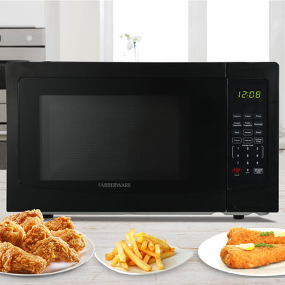 1.1 Cu. Ft. Countertop Microwave Oven – 1000W Power, Auto Cook Settings, Defrost, and Safety Lock – Black