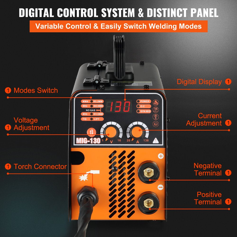 brand MIG Welder, 130A Welding Machine, 3 in 1 Combo MMA/ MIG/ LIFT TIG Welder Machine, Flux Core Welder, MIG-130 Portable Welding Machine, Mig Welding Equipment with 1 KG Welding Wire