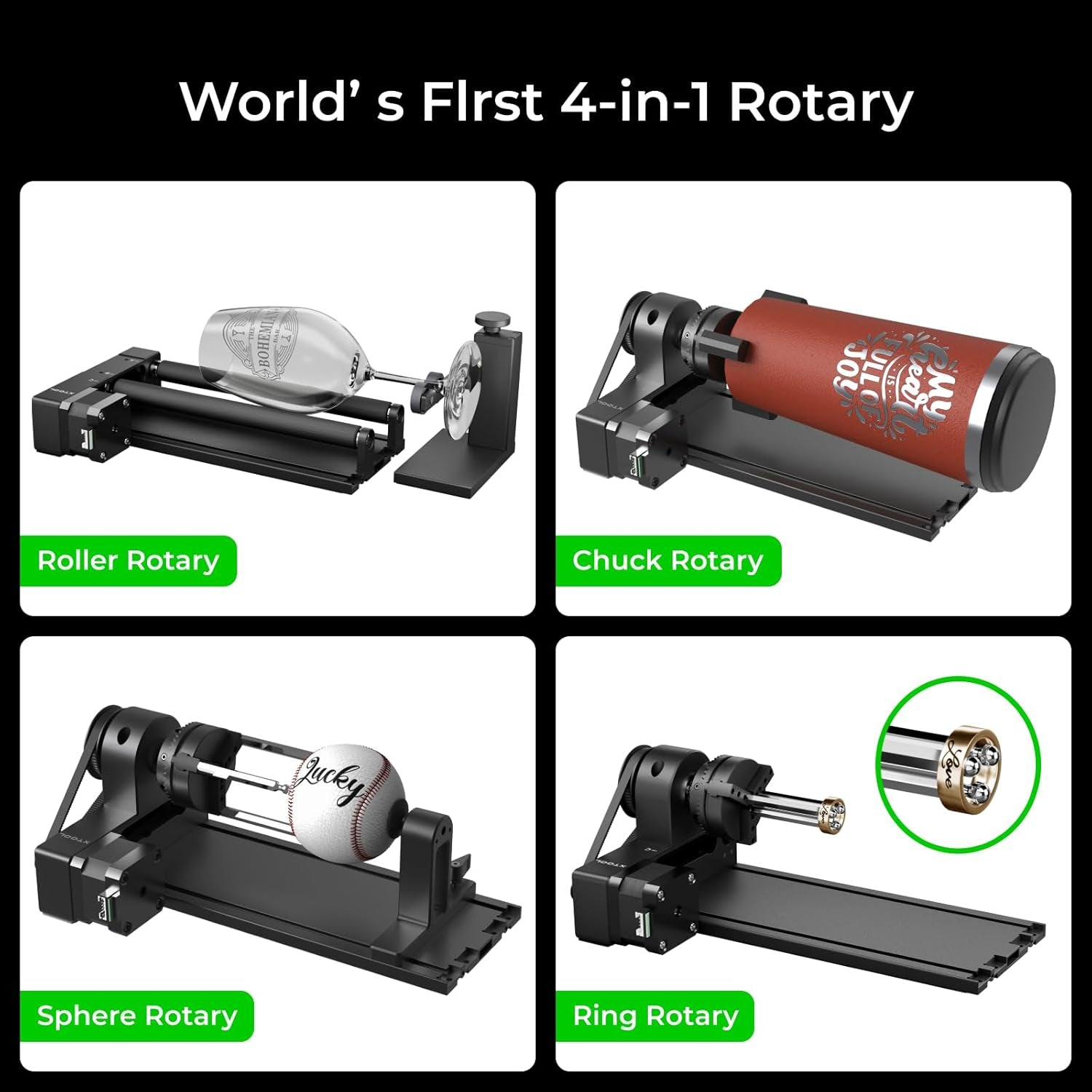 RA2 Pro for  S1, F1, F1 Ultra, P2, M1 Ultra and Most Laser Engraver (Must with Riser), Y-Axis Rotary Roller for Engraving Cylindrical Objects, Wine Glass, Tumbler, Engraver Accessory