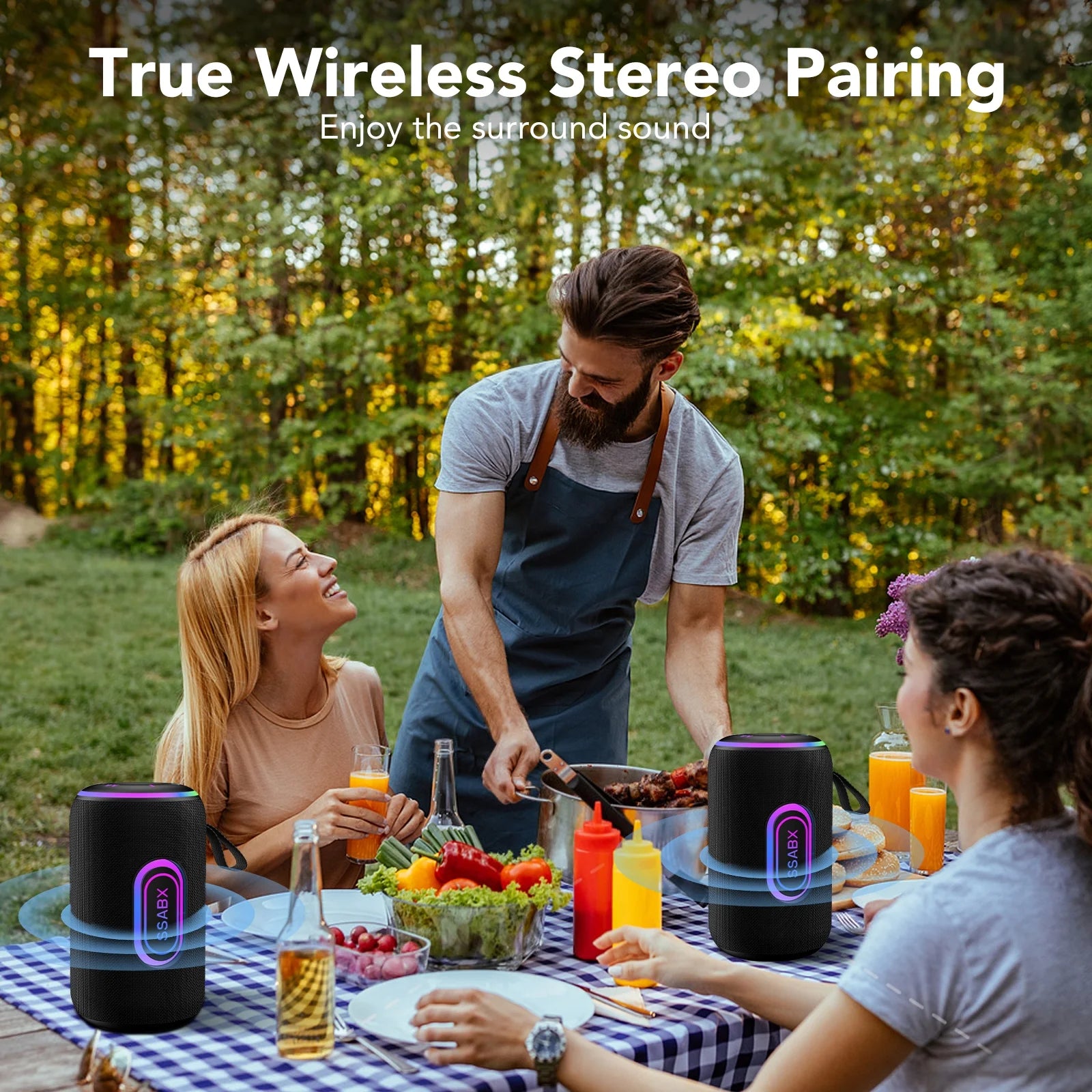 Portable Bluetooth Speaker, IPX7 Waterproof Wireless Speaker, 35W Loud Stereo Sound, 30H Playtime, 10 Colorful RGB Lights, TWS Pairing, Bluetooth 5.4 for Outdoor/Home/Party, Gift Ideas