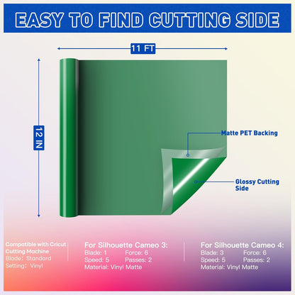 Glossy Green & Matte Red Permanent Vinyl - 12" X 11FT Adhesive Permanent Vinyl Roll Compatible with Cricut Cutting Machine