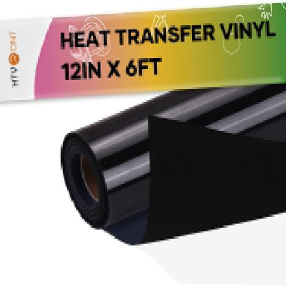 Black 12" X 6FT Flock HTV Heat Transfer Vinyl for T-Shirts, Iron on Vinyl Easy to Cut