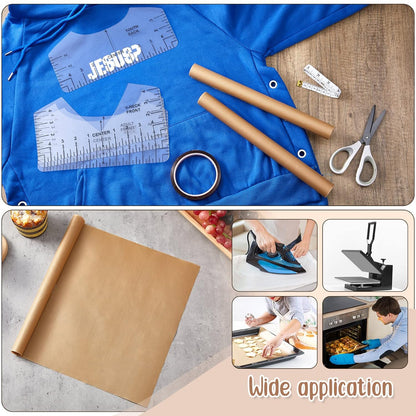 18 Pieces PTFE Sheets for Heat Press 12 X 16 Inch, T Shirt Alignment Ruler and Heat Resistant Tape 0.4 Inch X 36 Yd and PVC Tape Measure Set T Shirt Ruler Guide for Vinyl Alignment