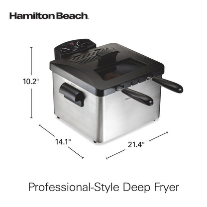 Professional-Style Deep Fryer with 2 Frying Baskets, 4.7 Quart or 19 Cup Oil Capacity, Lid with View Window, Stainless Steel, 35036
