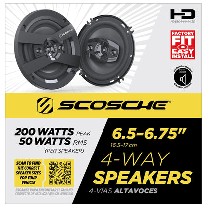 6.5" 4-Way Car Audio Speaker Pair – 200W Peak Power – Precision HD Sound, HD6504A-WM1SD