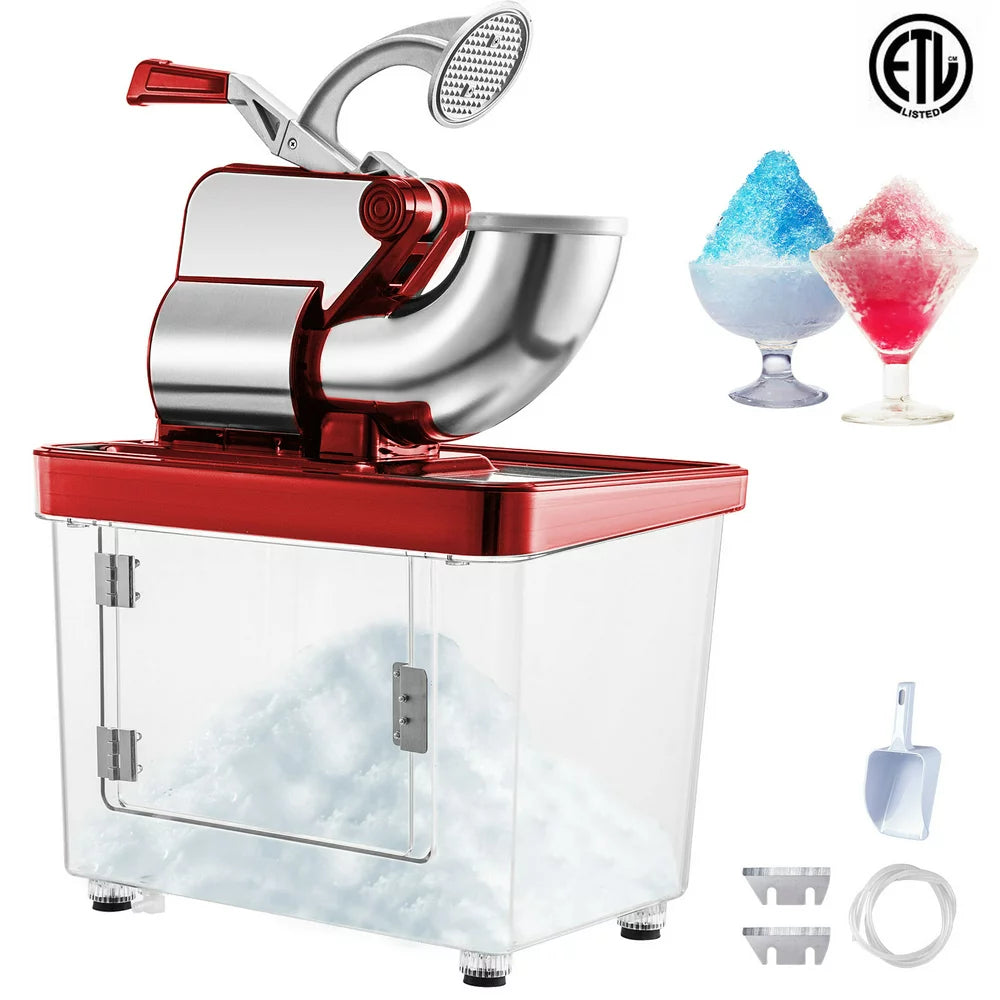 brand 110V Commercial Ice Crusher 440LBS/H, ETL Approved 300W Electric Snow Cone Machine with Dual Blades, Stainless Steel Shaved Ice Machine with Safety On/Off Switch