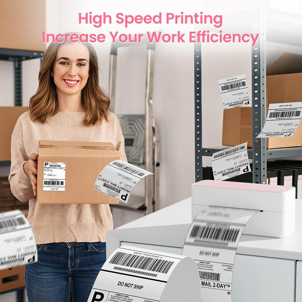 Phomemo Bluetooth Thermal Label Printer, 241BT 4X6 Wireless Shipping Label Printer for Small Business, Pink Labels Printers for Shipping Package, Compatible with Iphone, Android, Shopify, Amazon, USPS