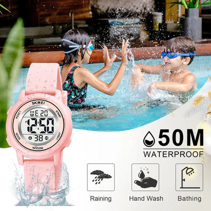 Kids Digital Watch, 50M Waterproof Sport Watch for Kids Girls Boys, Multifunction Luminous Watches Birthday Christmas Gifts for Children 5-7-10-12-Year-Old, Pink