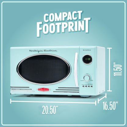 Nostalgia Retro Countertop Microwave Oven - 800-Watt - 0.9 Cu Ft - 12 Pre-Programmed Cooking Settings - Digital Clock - Kitchen Appliances - Aqua