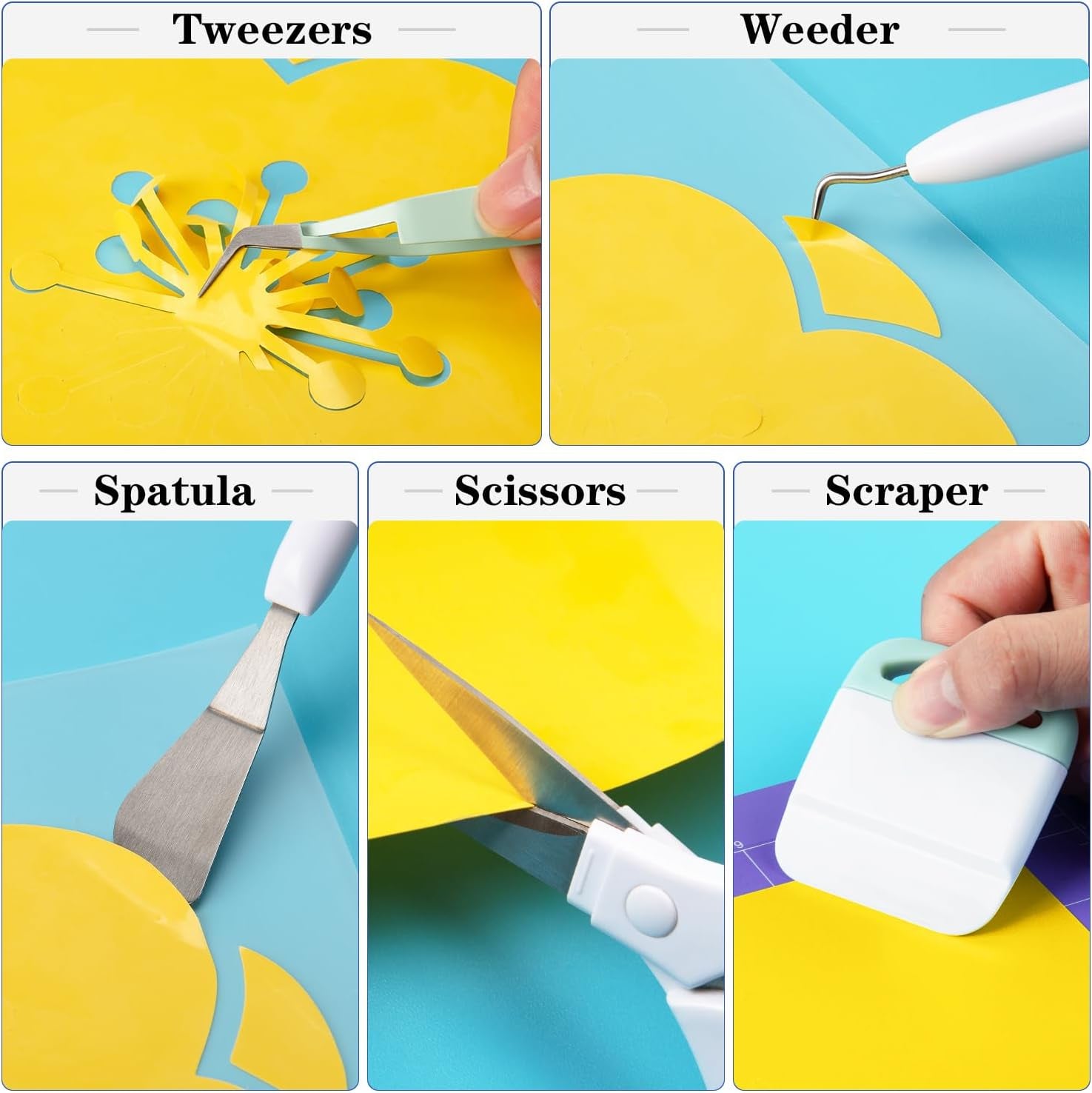 WORKLION Vinyl Weeding Tools Set- Craft Weeding Tools for Vinyl Precision Crafting Tools Kit Including Sticker Tweezers, Scissors, Spatula, Weeder, Scraper